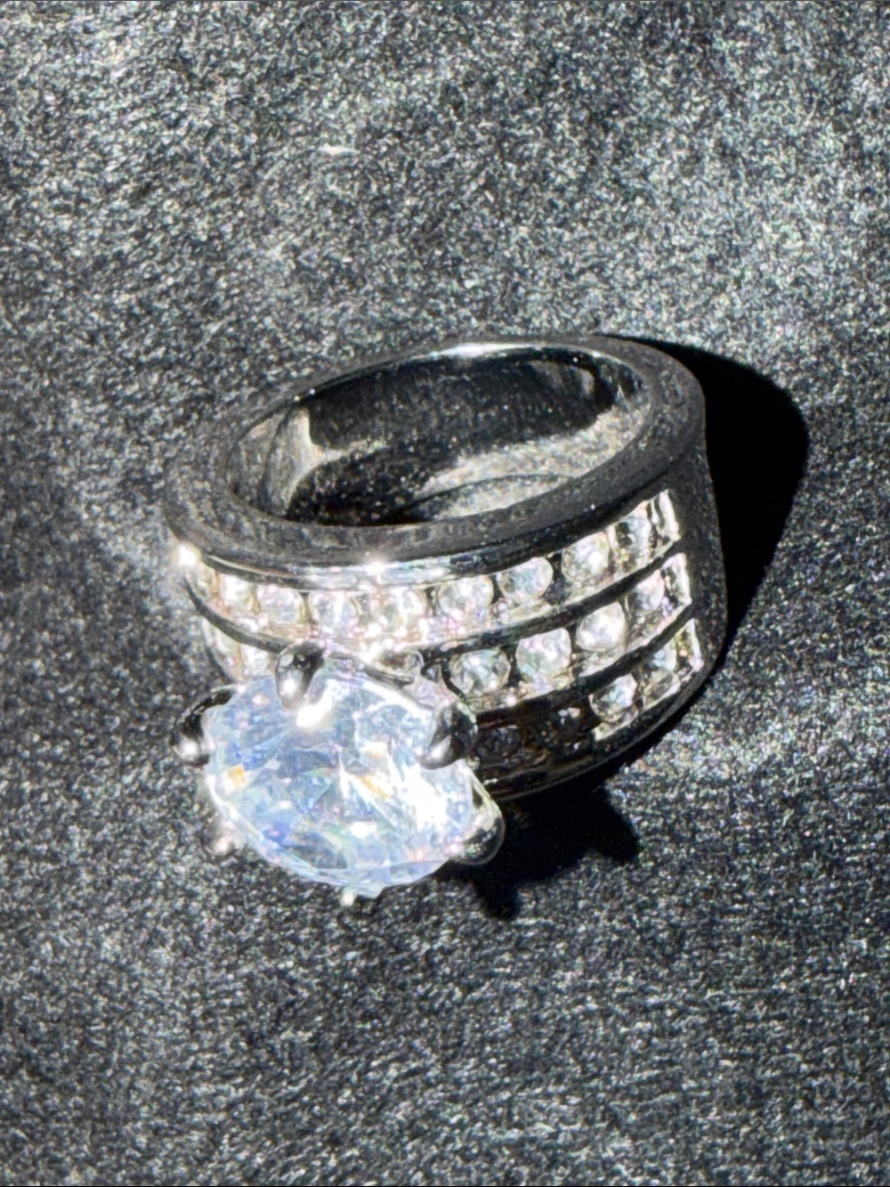 Charter Club Silver-Tone Multirow Pavé Ring with Large Clear Center Stone